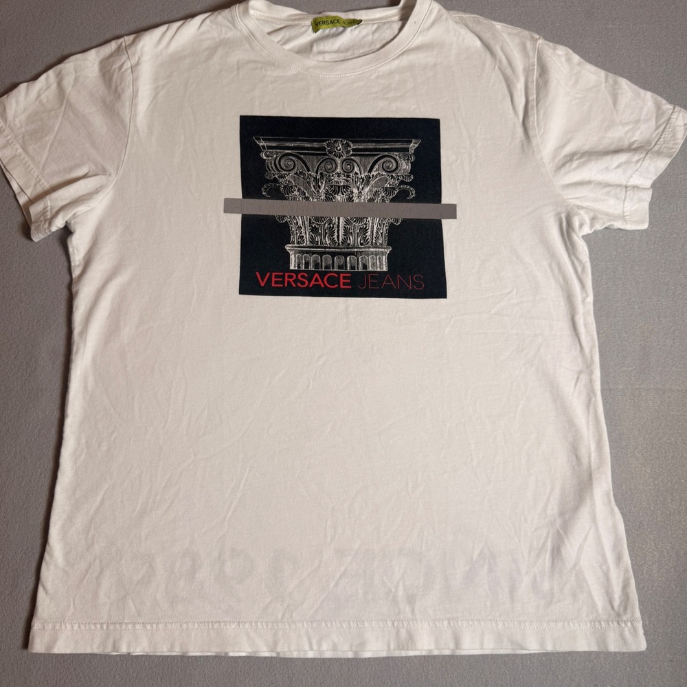 Versace Jeans Graphic T-Shirt Mens Large White Cotton Column Since 1989 B3GTB71C
